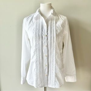 White Decorative Long Sleeve Collar Shirt Size Small Fitted